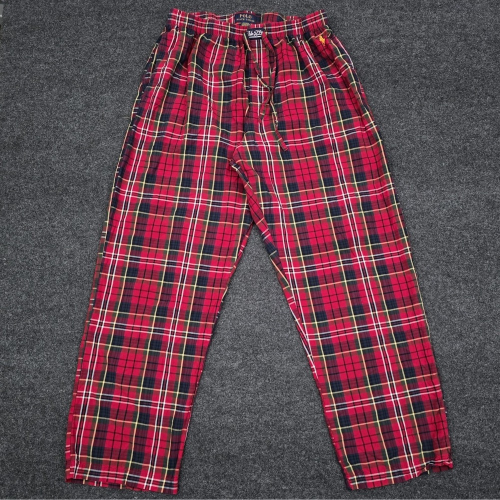 Polo Ralph Lauren Mens Large Red Plaid Cotton Pajama Pants Gold Pony Sleepwear